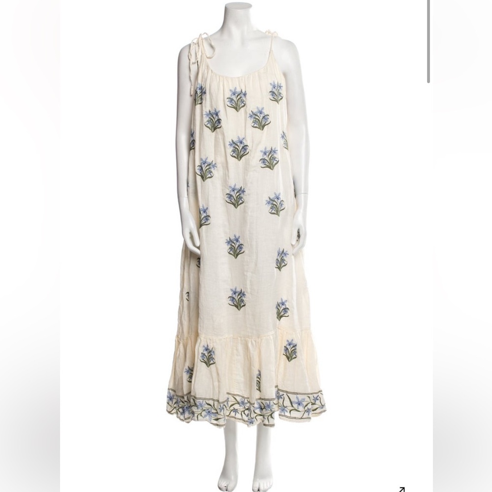 Agua by Agua Bendita Cream and Blue Floral Maxi Dress